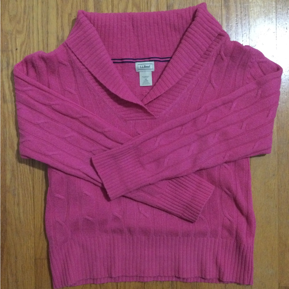 Pink L.L. Bean Shawl Collar Sweater